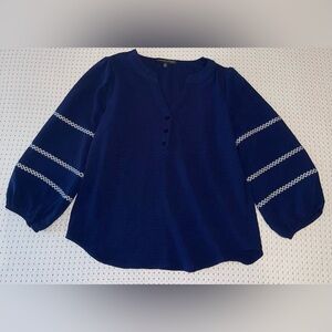 Adrienne Vittadini Blue 3/4 Sleeve Buttoned Blouse